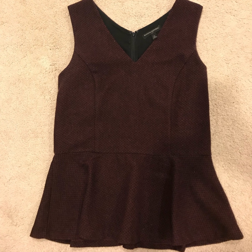 Burgundy and black peplum top from Banana Republic